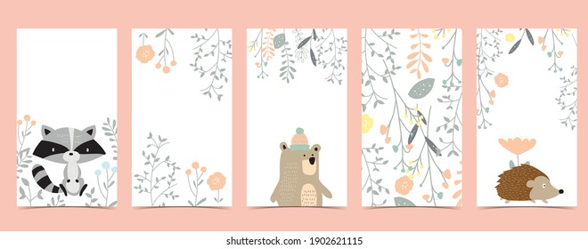 Collection of animal design with bear,leaf,skunk.Editable vector illustration for website, invitation,postcard and banner