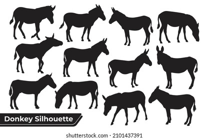 Collection of animal Donkey Silhouette Vector