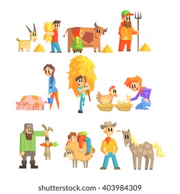 Collection Of Animal Farm Primitive Flat Vector Design Isolated Illustrations