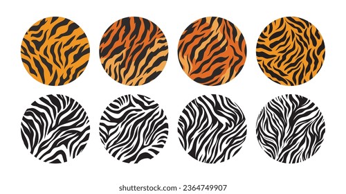 Collection of animal fur pattern circular illustration.