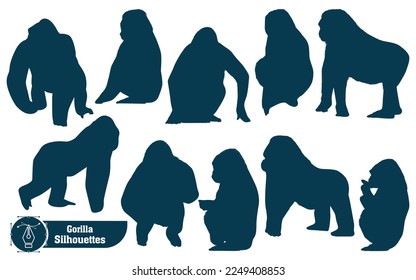 Collection of Animal gorilla silhouette in different poses