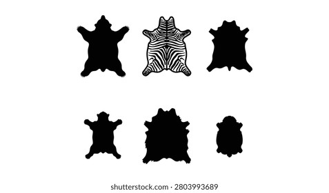Collection Of Animal Hide Silhouettes In Black And White Featuring Various Shapes And Patterns Silhouette skin bearskin cowhide