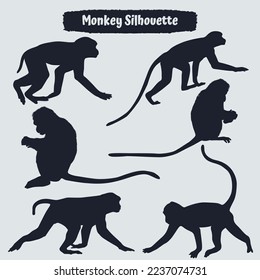 Collection of Animal Monkey Silhouettes vector