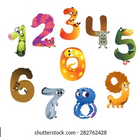 Collection of animal numbers for children. Vector illustration