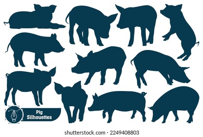 Collection of Animal Pig silhouette in different poses