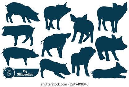 Collection of Animal Pig silhouette in different poses
