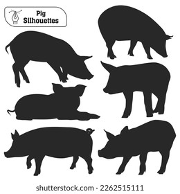 Collection of Animal Pig silhouette in different poses