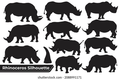 Collection of animal Rhinoceros Silhouette in different poses