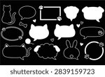 Collection of animal shaped thought bubbles and paw print frames with cat dog and bunny silhouettes perfect for veterinary pet shop and social media content creation.