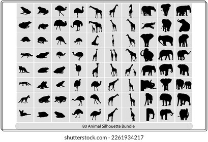 Collection of animal silhouettes on a white background