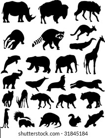 Collection of Animal Silhouettes - Set of 25 Mammals