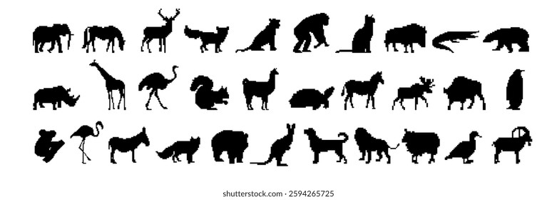 Collection of animal silhouettes showing diversity and variety among different species in black.