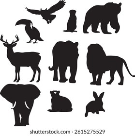 Collection of Animal Silhouettes – Wildlife and Pet Vector Icons Isolated on White Background
