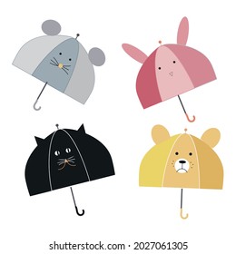 Collection of animalistic umbrellas.Vector illustration.

