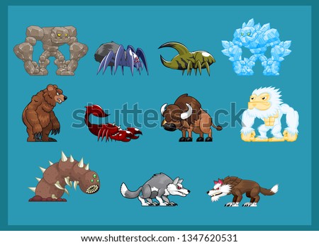 Collection of animals, beast, and monster character illustration