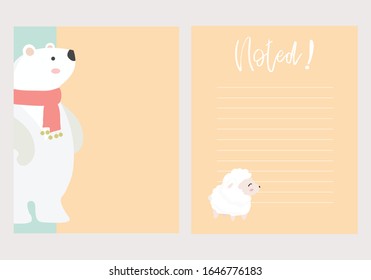 Collection of animals and cute vector cards, notes, stickers, labels, tags with cute ornament illustrations. Template for scrapbooking, wrapping, notebooks, notebook, diary, decals, school accessories