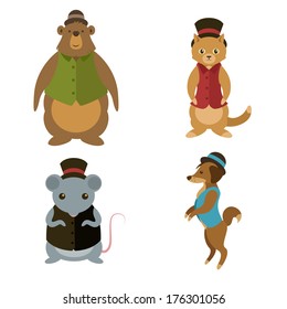 collection of animals with hats