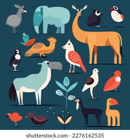 A collection of animals including birds pattern design