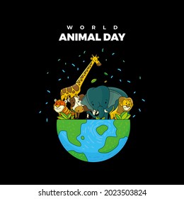 Collection animals on world animal day vector