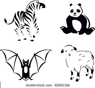 Collection of animals in outline style