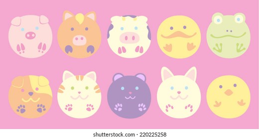 Collection of animals in pastel circular