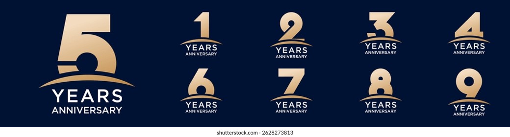 collection anniversary 1 to 9 year logo designs. abstract number for celebration event, wedding, greeting card, and invitation, vector illustration