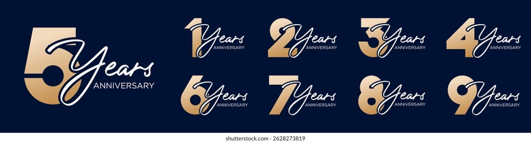 collection anniversary 1 to 9 year logo designs. abstract number for celebration event, wedding, greeting card, and invitation, vector illustration
