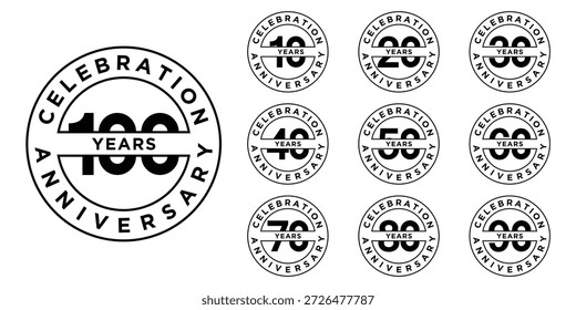 Colección de aniversario 10 a 100 círculo vintage logo Plantilla de diseño. Concepto de ícono de símbolo de Vector especial de días de celebración