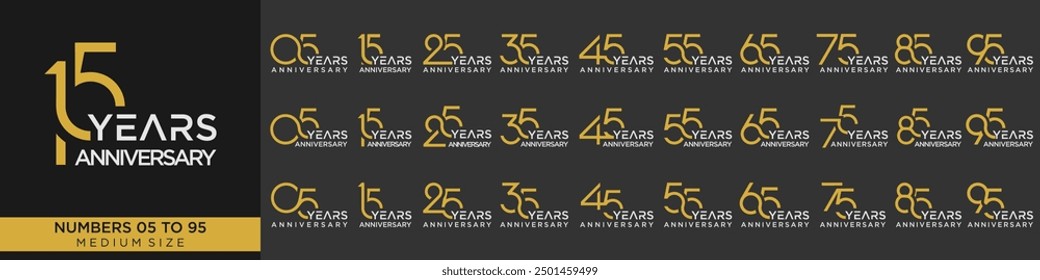 collection anniversary 15 to 95 year, creative number design vector illustration.