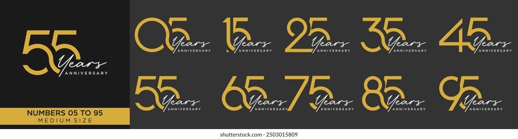 collection anniversary 15 to 95 year, creative number design vector illustration.