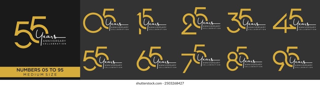 collection anniversary 15 to 95 year, creative number design vector illustration.