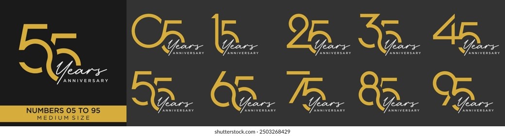 collection anniversary 15 to 95 year, creative number design vector illustration.