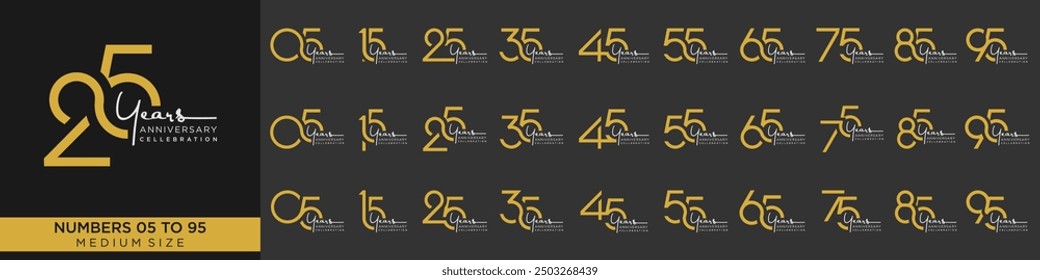 collection anniversary 15 to 95 year, creative number design vector illustration.