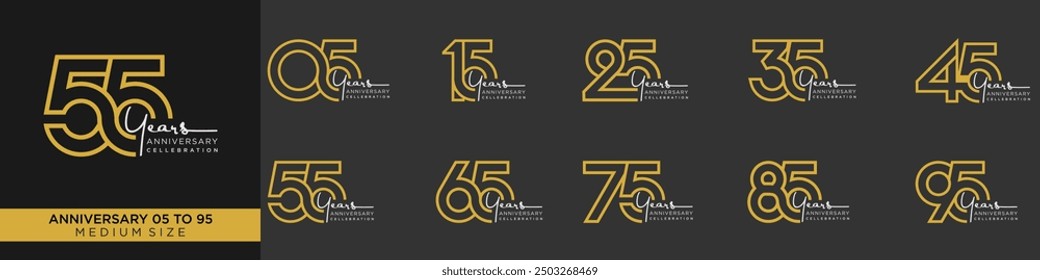 collection anniversary 15 to 95 year, creative number design vector illustration.