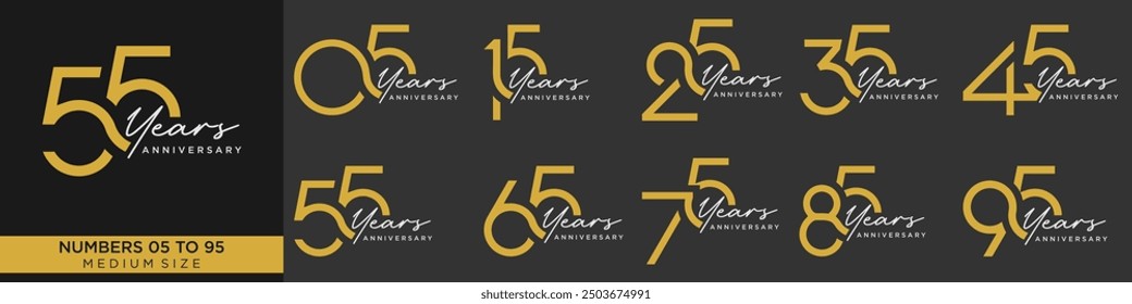 collection anniversary 15 to 95 year, creative number design vector illustration.