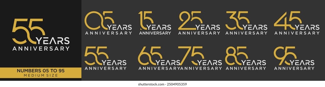 collection anniversary 15 to 95 year, creative number design vector illustration.