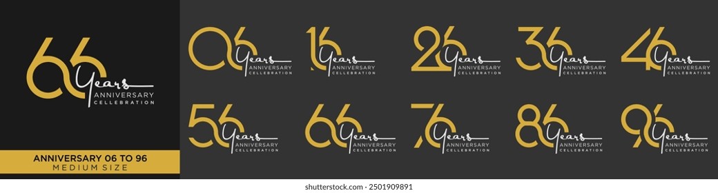 collection anniversary 16 to 96 year, creative number design vector illustration.