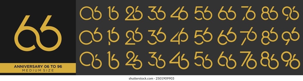 collection anniversary 16 to 96 year, creative number design vector illustration.