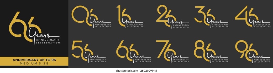 collection anniversary 16 to 96 year, creative number design vector illustration.