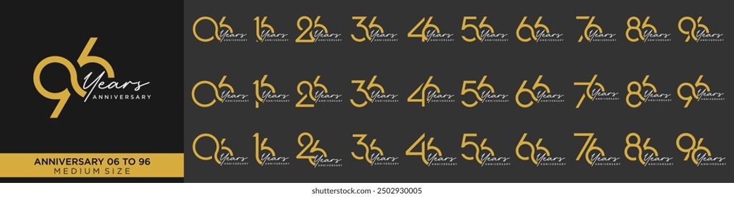 collection anniversary 16 to 96 year, creative number design vector illustration.