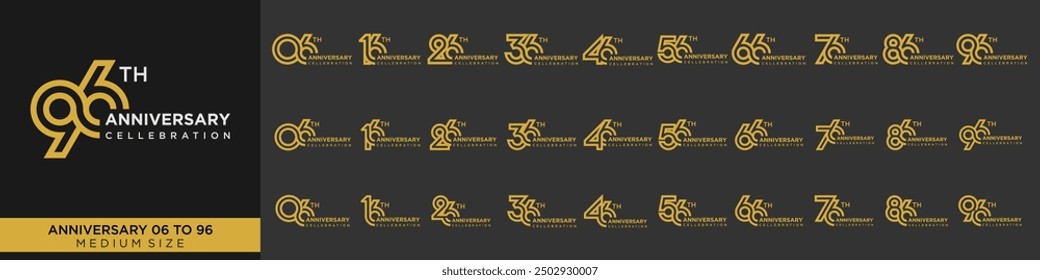 collection anniversary 16 to 96 year, creative number design vector illustration.