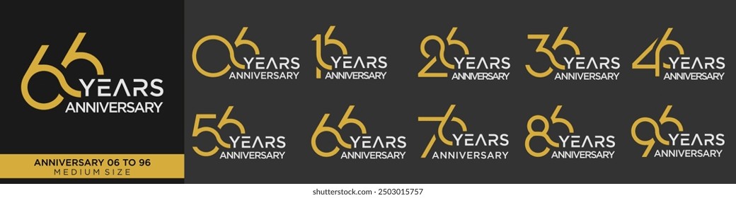 collection anniversary 16 to 96 year, creative number design vector illustration.