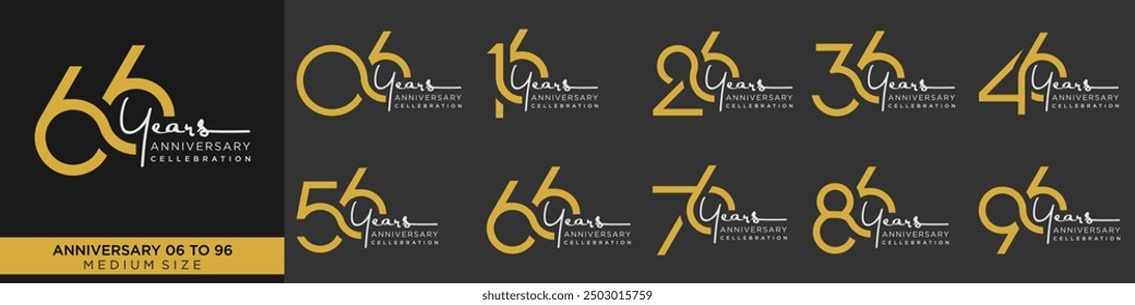 collection anniversary 16 to 96 year, creative number design vector illustration.