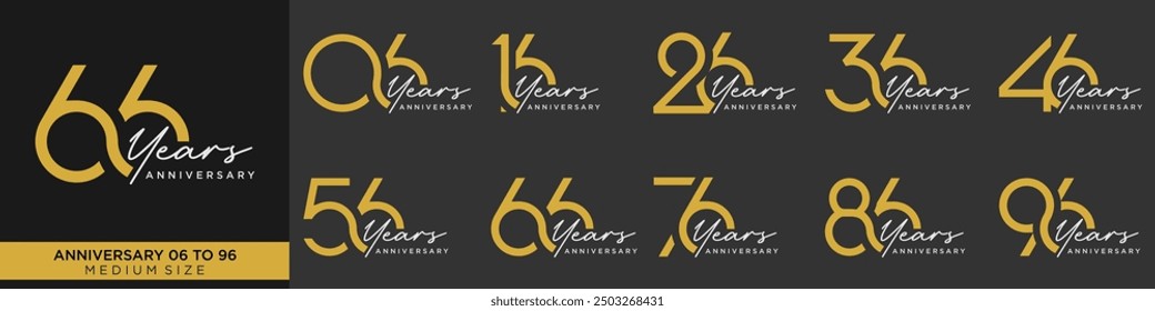 collection anniversary 16 to 96 year, creative number design vector illustration.