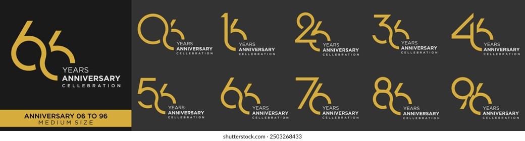 collection anniversary 16 to 96 year, creative number design vector illustration.