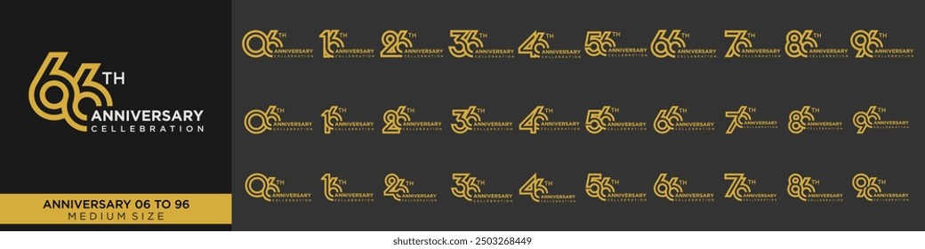 collection anniversary 16 to 96 year, creative number design vector illustration.