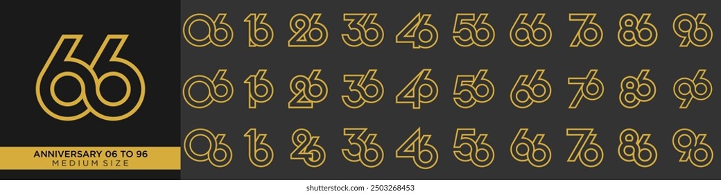 collection anniversary 16 to 96 year, creative number design vector illustration.