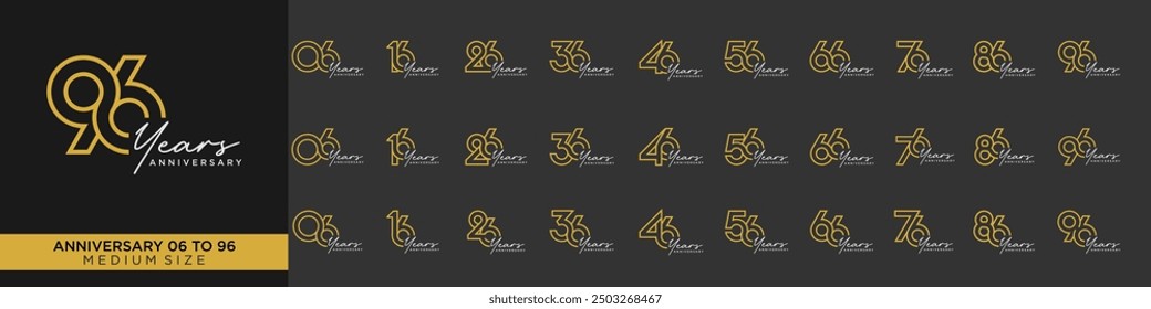 collection anniversary 16 to 96 year, creative number design vector illustration.