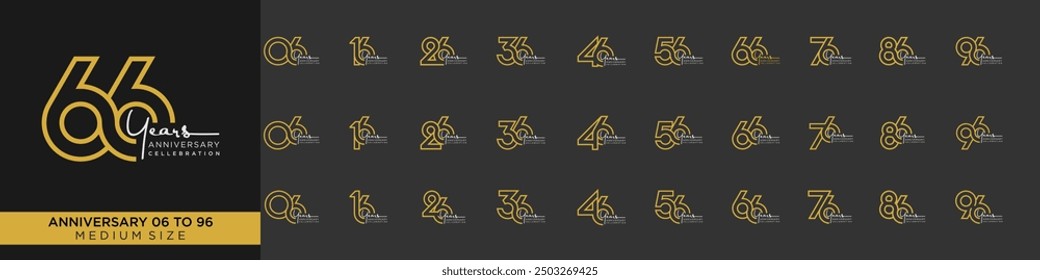 collection anniversary 16 to 96 year, creative number design vector illustration.