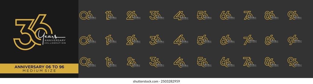 collection anniversary 16 to 96 year, creative number design vector illustration.